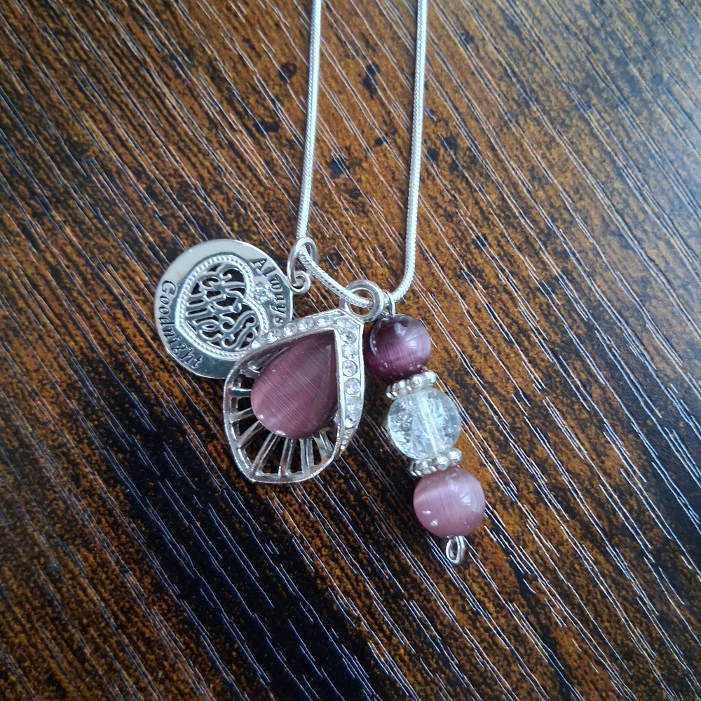 Silver & Purple Moonstone Teardrop Pendant and Bead Charm